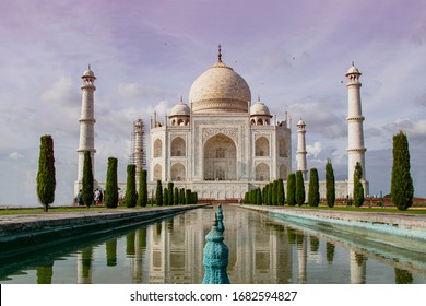 The Taj Mahal Front view with yamunna river with cloud, Agra, Uttar Pradesh, India