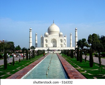 Taj Mahal on a bright and busy day