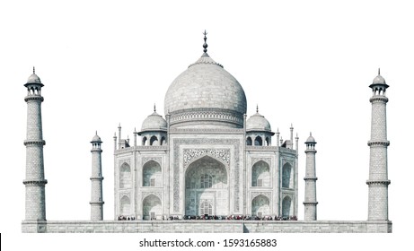 Taj Mahal Palace (Agra, India) isolated on white background - Shutterstock ID 1593165883