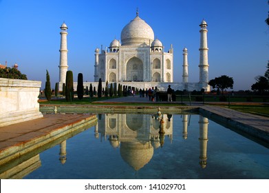Taj Mahal Reflection on Water Fountain, Agra, Uttar Pradesh, India