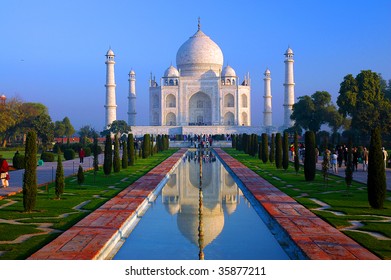 Taj Mahal Reflection on Water Fountain, Agra, Uttar Pradesh, India