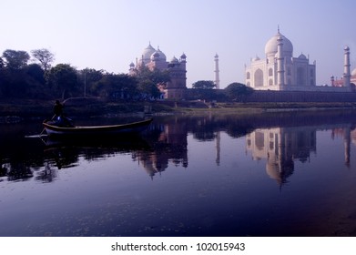 Taj Mahal seen from the shores of the Yamuna River