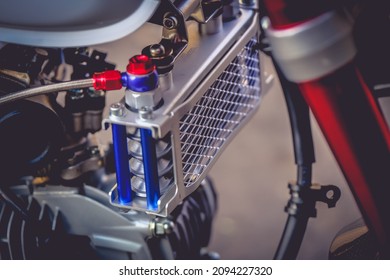Tak, Thailand - 21 December 2021 : Oil Cooler, Cooling System, Motorcycle Engine Parts