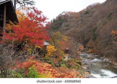 Takaragawa Onsen Hot Spring With Colorful Trees In Autumn, Japan