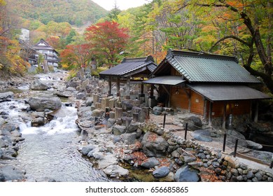 Takaragawa Onsen Hot Spring With Colorful Trees In Autumn, Japan