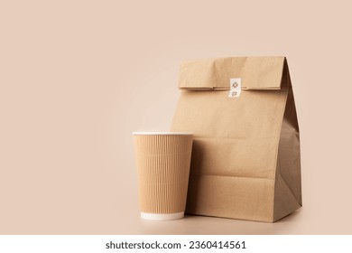 Take away bag, coffee to go, isolated lunch sack, sustainable food delivery,