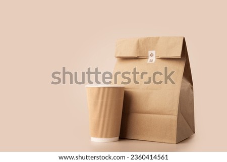 Take away bag, coffee to go, isolated lunch sack, sustainable food delivery,