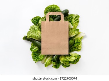 Take Away Brown Paper Bag On Salad Leaves