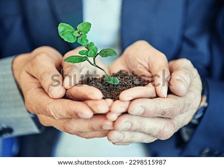 Take good care of your business and it will flourish. Closeup shot of a young plant in soil being held by a group of businesspeople.
