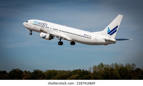 Take Off Airplane In Euroairport In Saint Louis In France On July 2022