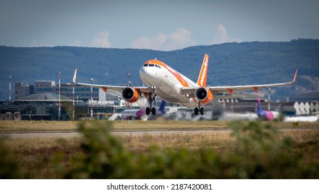 Take Off Airplane In Euroairport In Saint Louis In France On July 2022