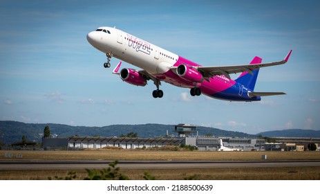 Take Off Airplane In Euroairport In Saint Louis In France On July 2022