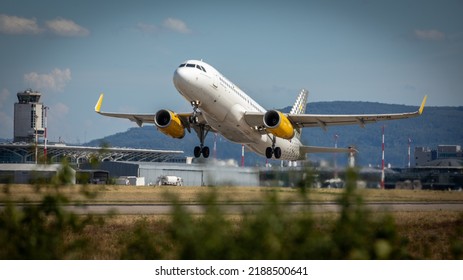 Take Off Airplane In Euroairport In Saint Louis In France On July 2022