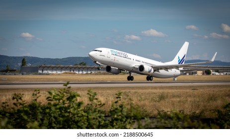 Take Off Airplane In Euroairport In Saint Louis In France On July 2022