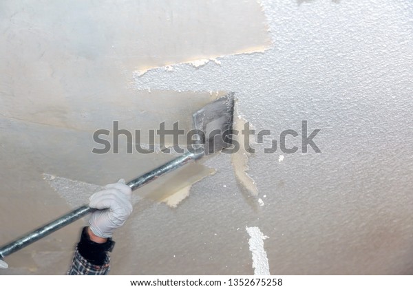 Take Off Popcorn Ceiling Home Wall Stock Photo Edit Now 1352675258