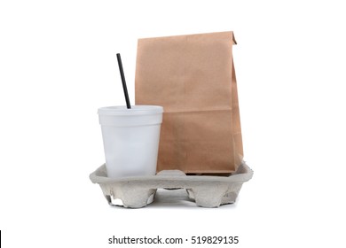 Take Out Lunch Objects Fast Food Concept White Background