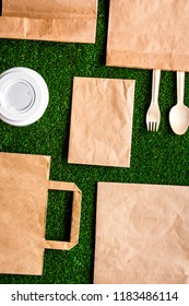 take out in paper bag on green background top view - Shutterstock ID 1183486114