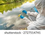 Take water samples for analysis. Selective focus. nature.