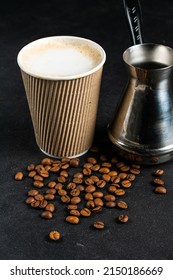 Takeaway Coffee Cup With Coffee Beans