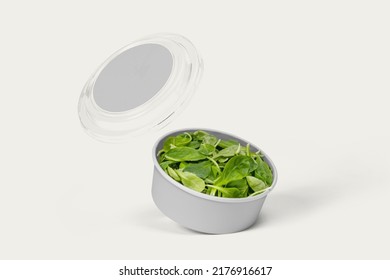 Takeaway Food Container Round Box Mockup With Vegetable And Fruit, Copy Space For Your Logo Or Graphic Design