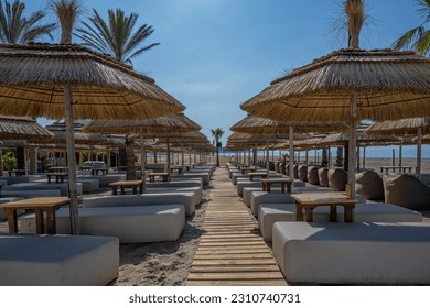 Taken in Marbella, Spain, resting sofa on the beach - Shutterstock ID 2310740731