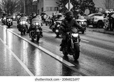 Taken In Olympia Washington At The Toy Run Event Where Biker Deliver Toys To Needy Kids. Taken On December 4 2021 . On A Rainy Fall Day.