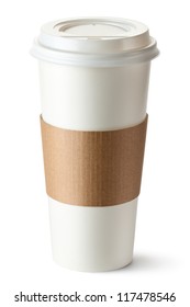 Take-out coffee with cup holder. Isolated on a white.
