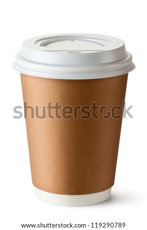 Take-out coffee in thermo cup. Isolated on a white.