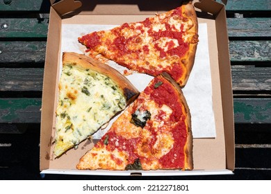 Takeout Pizza Box Filled With Large New York City Style Pizza Slices