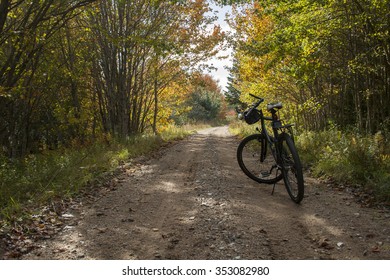 Taking a break while bikng autumn trails in Nova Scotia, Canada.