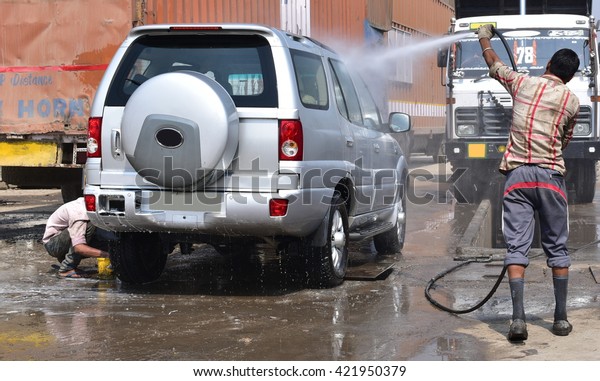 Taking care of car,\
pressure car wash