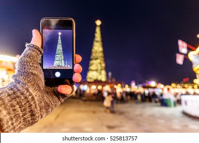 Taking photo of Christmas fair in Hyde park in 2016, London
