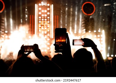 Taking Photos Of The Concert Stage, Live Concert, And Music Festival Due To Mobile Phone