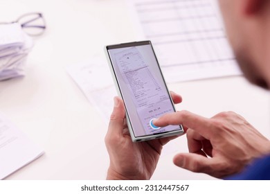 Taking Receipt Document Photo Using Phone Or Smartphone