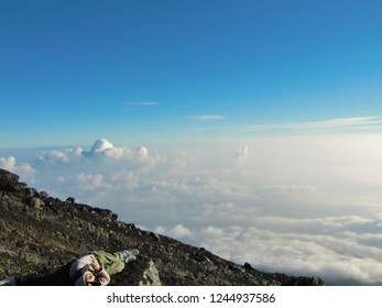 taking rest in a while on mt. Fuji