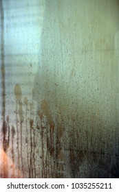 Taking Shower, Glass Shower Door With Steam And Water Running Down.