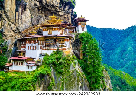 Taktshang Goemba(Tiger's Nest Monastery), Monastery, Bhutan, in a mountain cliff.