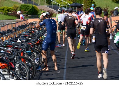 Taldykorgan, Zhetysu Region, Kazakhstan - May 21, 2022. Bicycle Race. Triathlon Start Of The Republican Level.