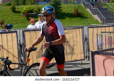 Taldykorgan, Zhetysu Region, Kazakhstan - May 21, 2022. Bicycle Race. Triathlon Start Of The Republican Level.