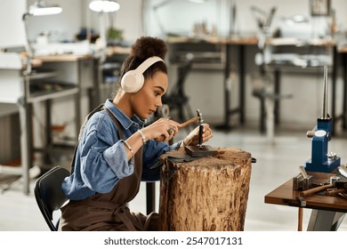 A talented designer focuses on creating stunning jewels while enjoying her craft. - Powered by Shutterstock