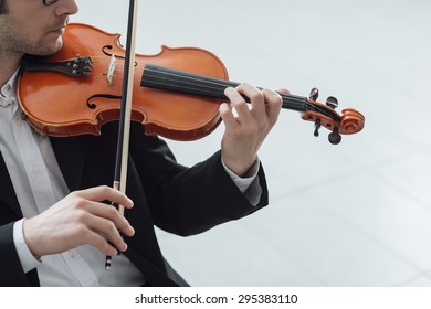 Talented Violinist And Classical Music Player Solo Performance, Blank Copy Space On The Right