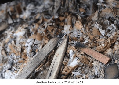 Taliabu, Indonesia - July 21, 2022: Wood Ash, Burn Marks.  North Maluku Province, 21 July 2022.