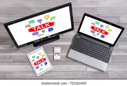 Talk concept shown on different information technology devices