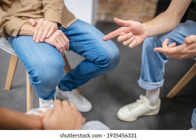 Talking Circle. Close Up Picture Of People Sitting In A Cirlce And Talking