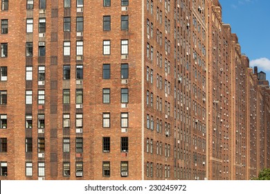 Tall bricks building facade, Manhattan, NYC, USA