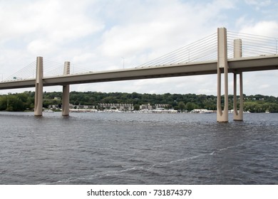 Tall Bridge Over The St Croix River Between Wisconsin And Minnesota