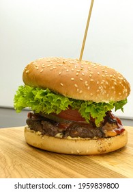 
Tall Burger With Beef Patty And Vegetables