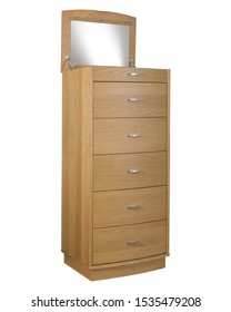 The Tall Chest With Mirror Isolated On The White Background.