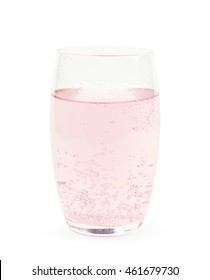 Tall Glass Filled With The Carbonated Pink Lemonade Water Isolated Over The White Background