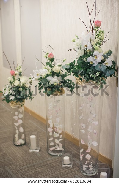 Tall Glass Vases Bouquets White Orchids Stock Photo Edit Now